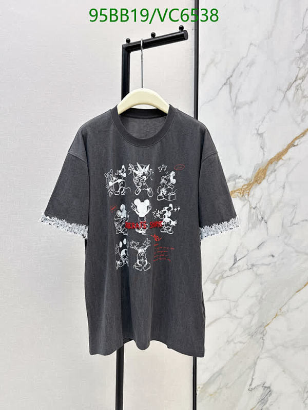 Louis Vuitton Mickey Mouse Print Cotton T-Shirt with Lace Sleeves