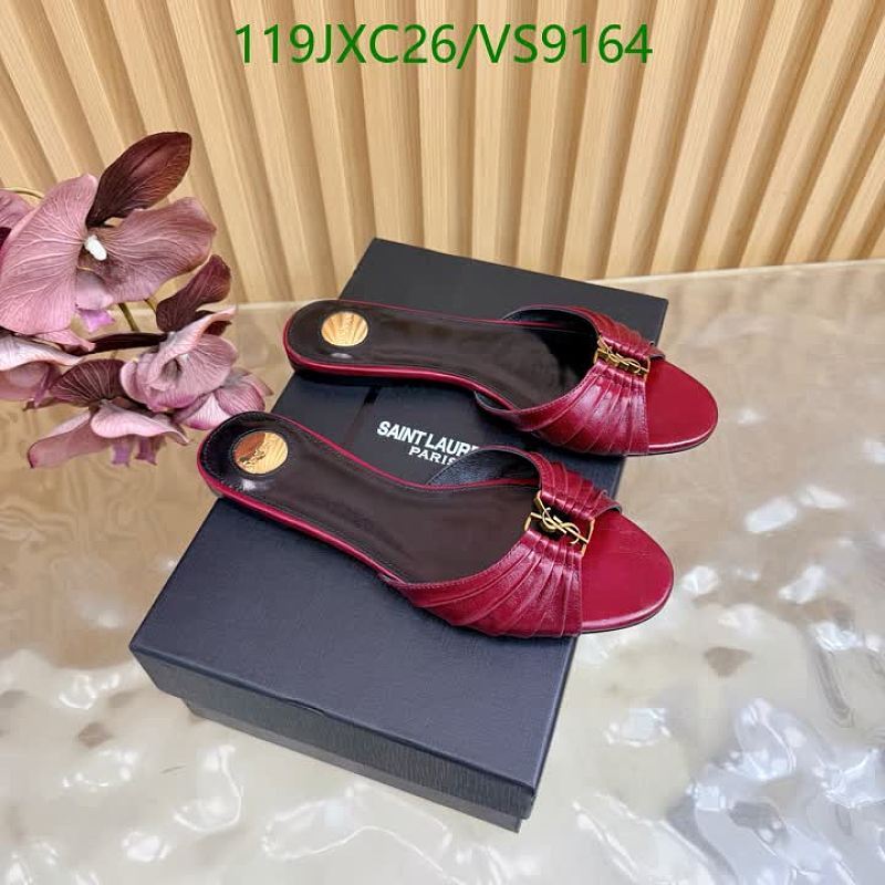 Yves Saint Laurent Women's Burgundy Leather Slide Sandals