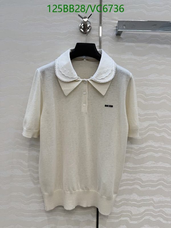 Miu Miu Women's Wool Knit Polo Shirt with Peter Pan Collar