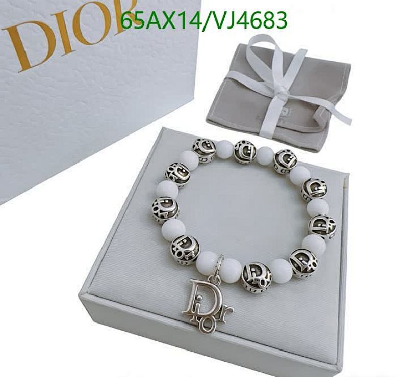 Dior Charm Bracelet with White Beads & Iconic Logo Pendant - Elegant & Stylish
