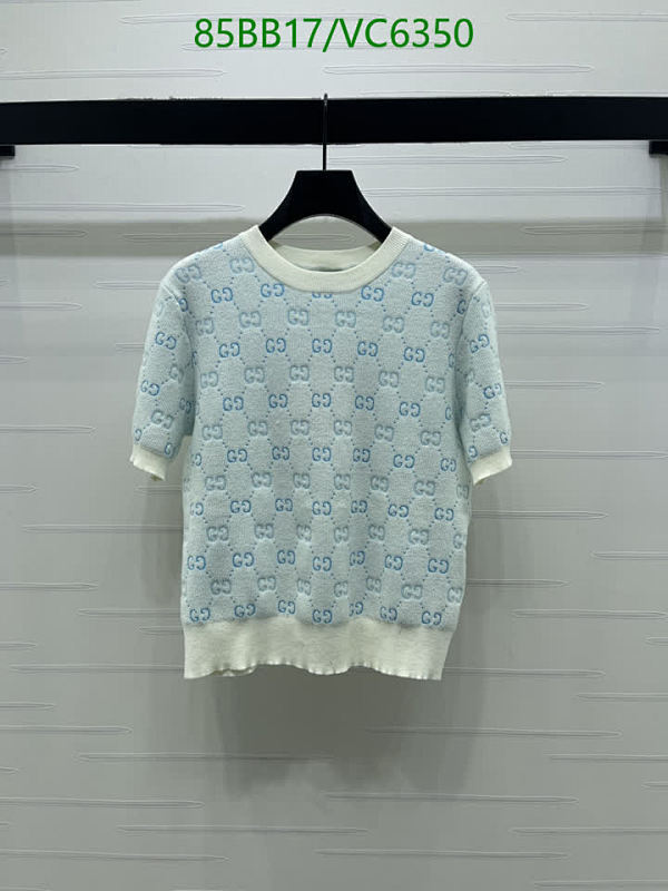 Gucci Knitted Short Sleeve Top - Light Blue GG Logo Pattern, Comfortable & Stylish