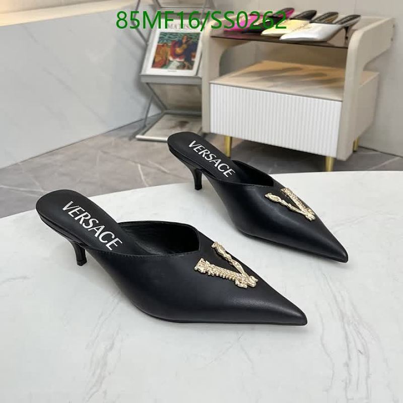 Versace Women's Black Pointed Toe Mules with Gold-Tone V-Emblem - Kitten Heel