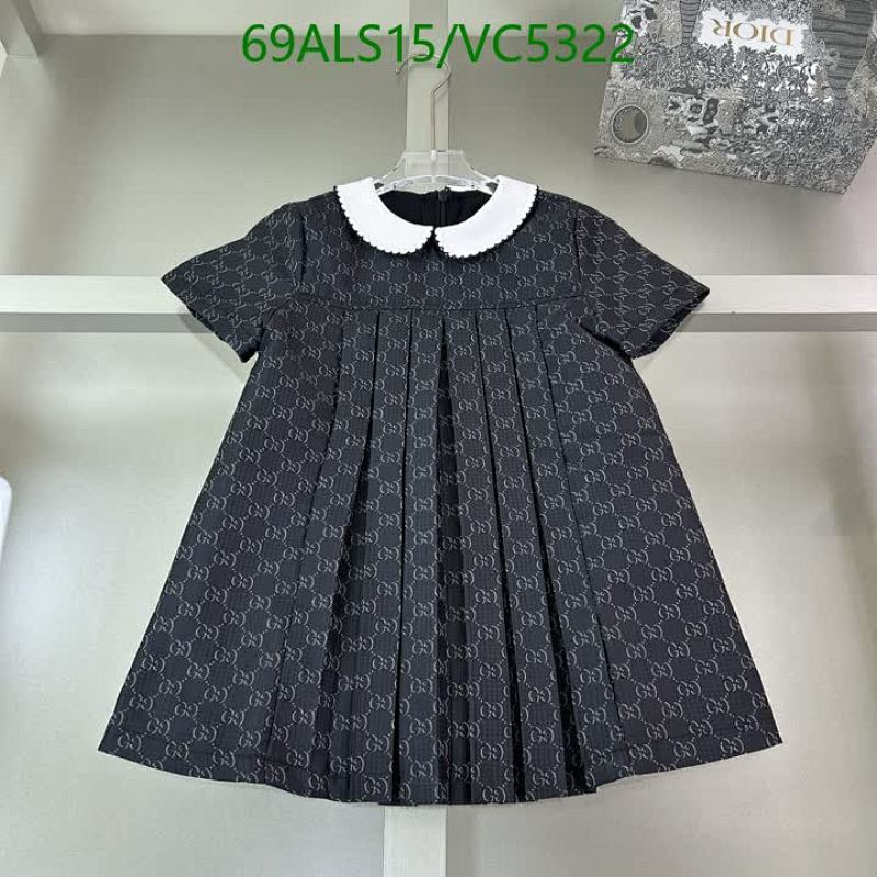 Gucci Kids' Black GG Monogram Pleated Dress with White Peter Pan Collar