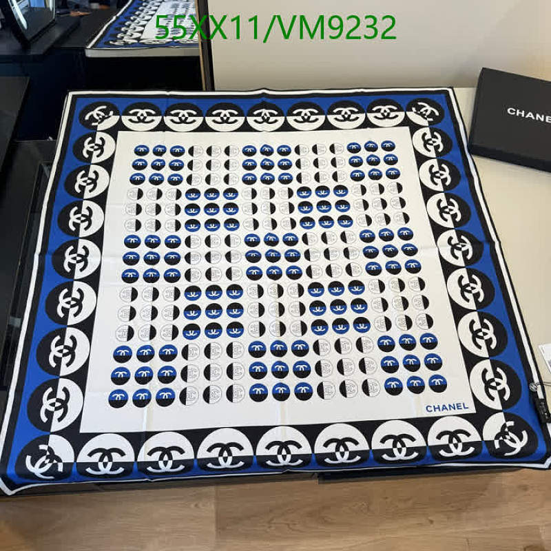 Chanel Real Silk Scarf 90x90cm Blue and White CC Logo Pattern
