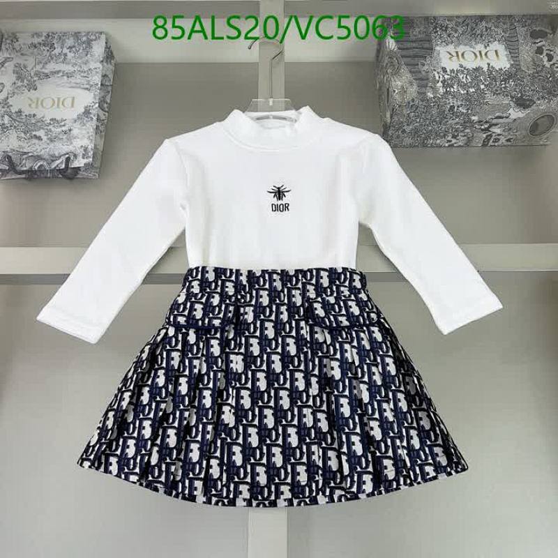 Dior Kids' Long-Sleeve Cotton Top & Pleated Skirt Set - Stylish Children's Outfit