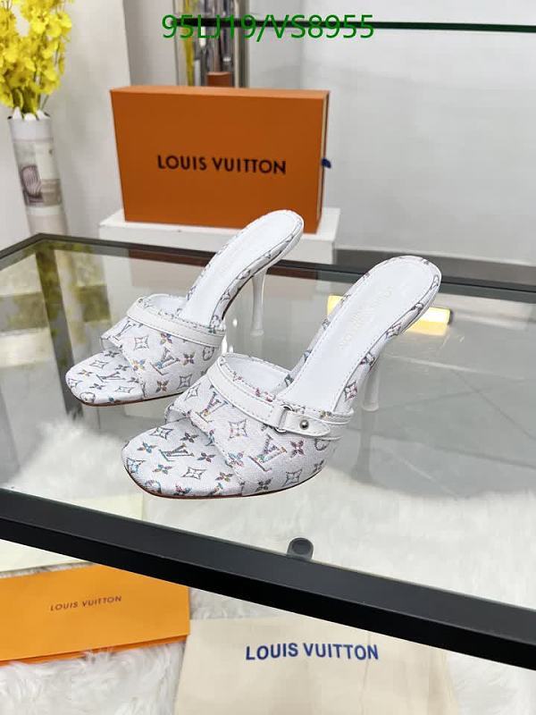 Louis Vuitton Women's White Monogram Denim Heeled Slides