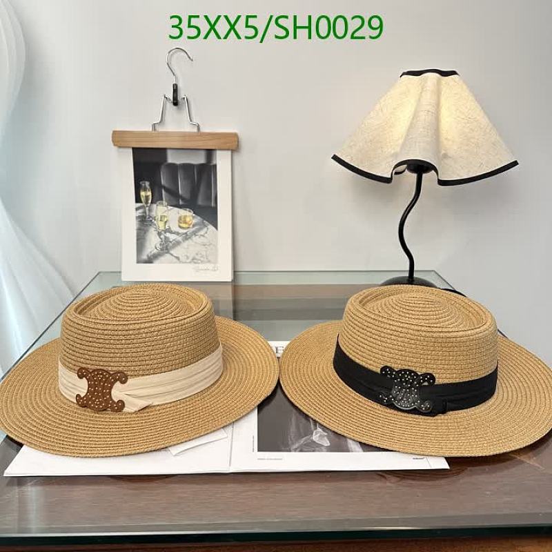 Celine Straw Boater Hat with Triomphe Logo & Teddy Bear Embellishment