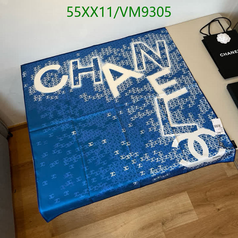 Chanel Luxury Blue Silk Square Scarf with Large Logo Print 90x90CM