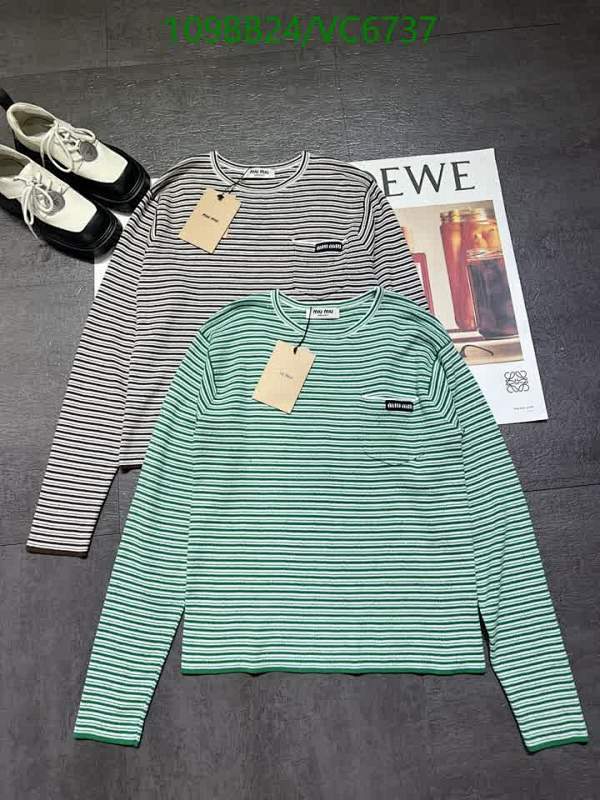 Miu Miu Women's Striped Long-Sleeve Cotton Knit Top - Casual & Chic