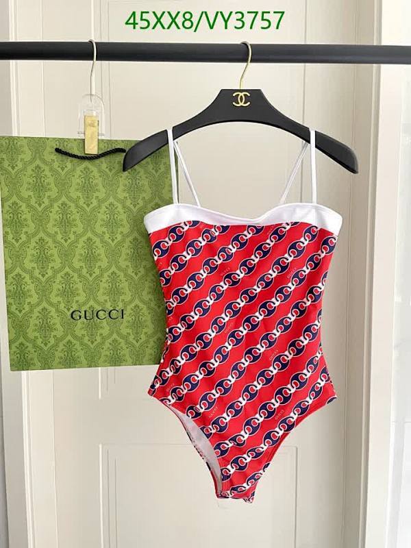 Gucci Women's Red & Blue Diagonal Interlocking Chain Print Swimsuit