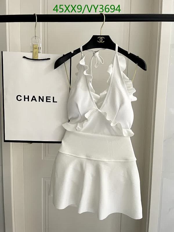 Chanel Ruffled Halter Neck Swimsuit with Skirt - Elegant White Beachwear Set