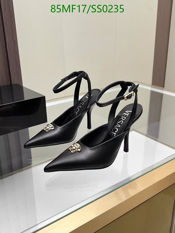 Versace Women's Black Leather Slingback Heels with Medusa Detail