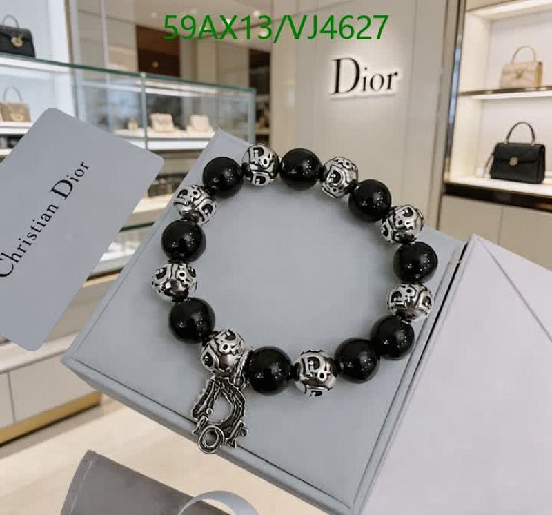 Dior Charm Beaded Bracelet - Elegant Black & Silver Tone Logo Beads