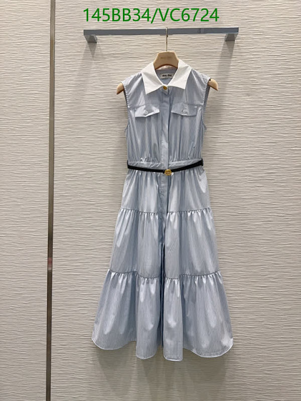 Miu Miu Sleeveless Striped Tiered Dress with Belt - Elegant & Comfortable