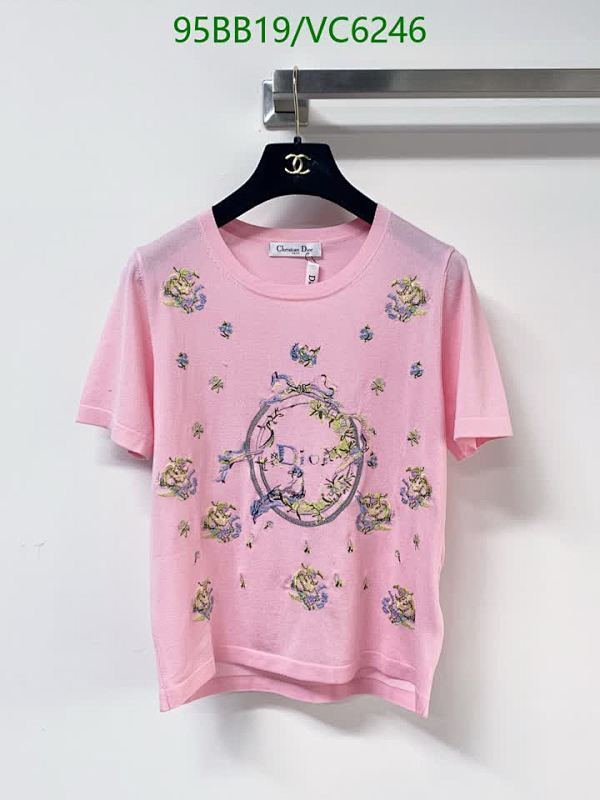 Dior Pink Knitted Short Sleeve T-Shirt with Embroidered Floral Design