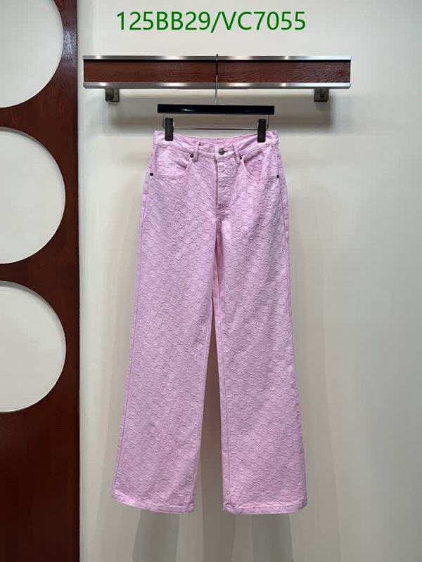 Gucci Pink Wide-Leg Denim Jeans with Monogram Pattern for Women