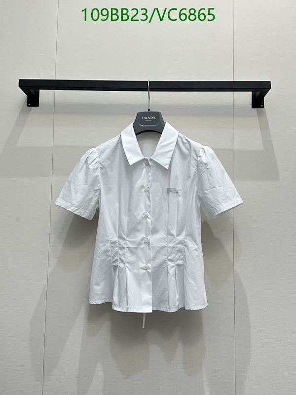 Prada Women's Cotton Short-Sleeve Blouse - Elegant Pleated White Top