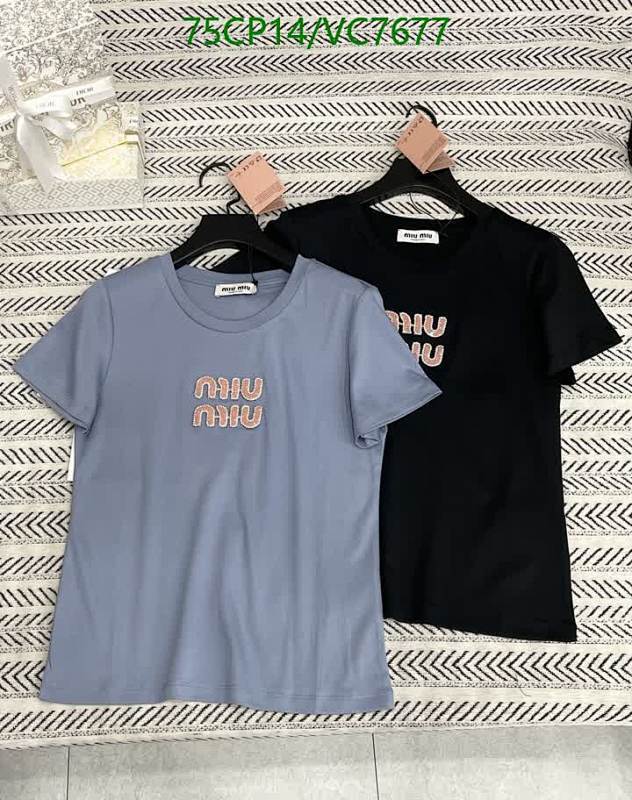 Miu Miu Women's Cotton Crew Neck T-Shirt with Logo Print