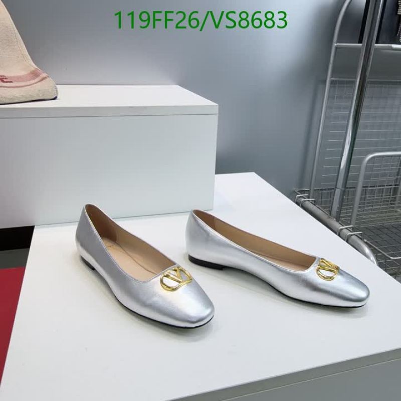 Valentino Women's Silver Sheepskin Ballet Flats with Gold V Logo