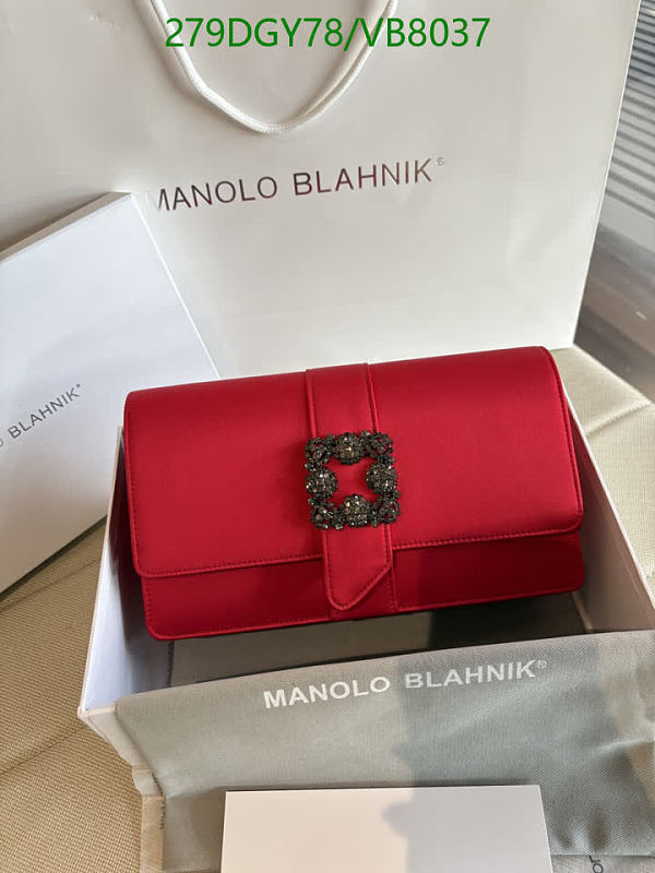 Manolo Blahnik Red Satin Silk Clutch Bag with Embellished Buckle