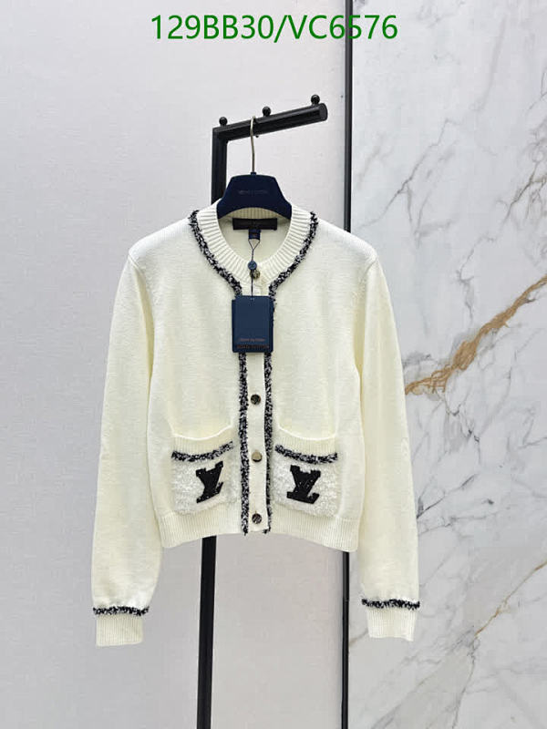 Louis Vuitton Women's Knitted Cardigan - Elegant White V-Neck with Pockets