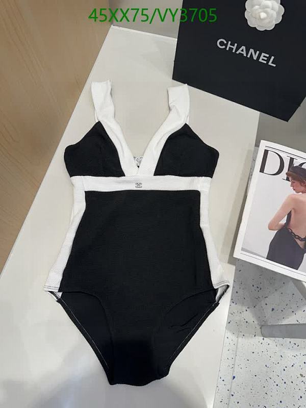 Chanel Two-Tone V-Neck Swimsuit - Elegant Black & White One-Piece