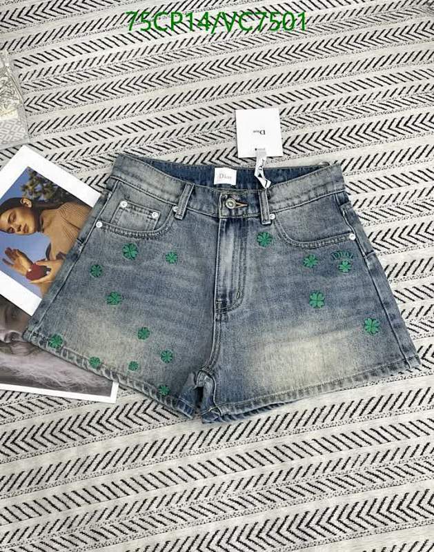 Dior Women's Denim Shorts with Green Embroidered Clovers - Light Wash S-L