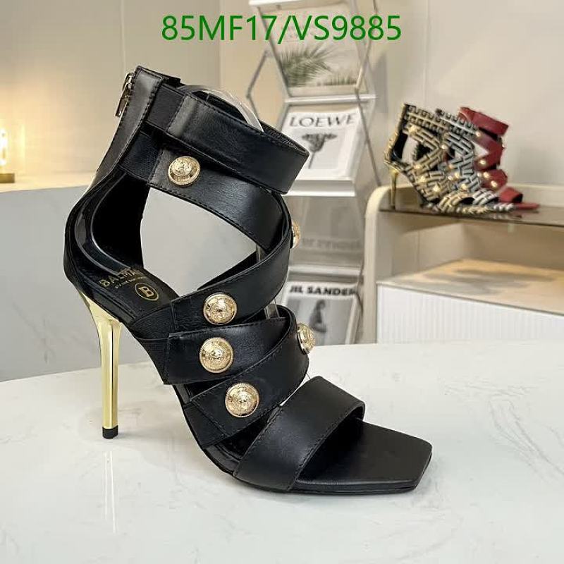 Balmain Women's Black Leather B-Court Heeled Sandals with Gold Hardware