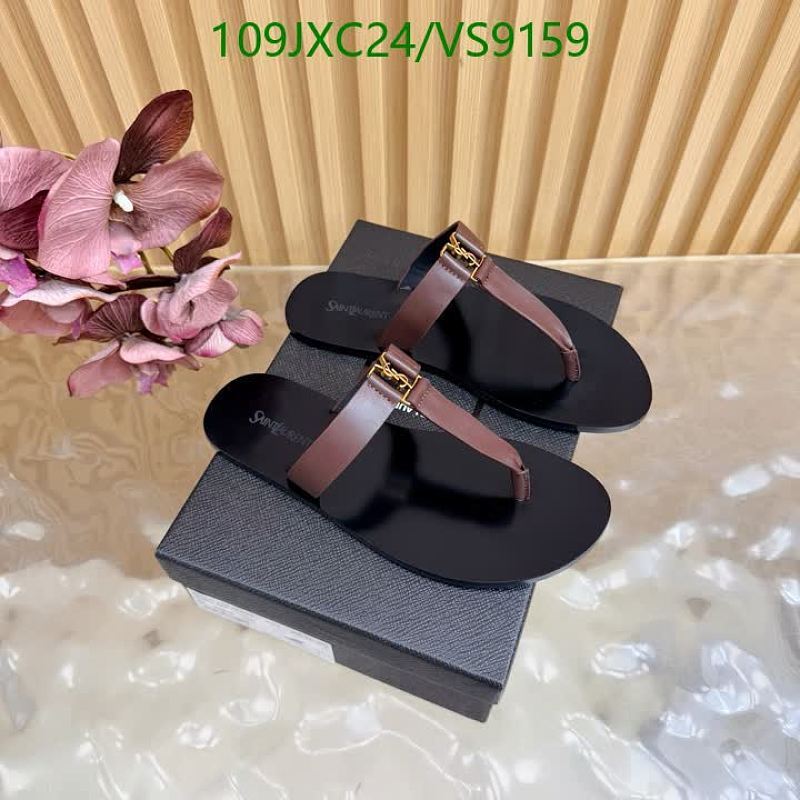 Yves Saint Laurent Women's Leather Thong Sandals with YSL Logo Accent