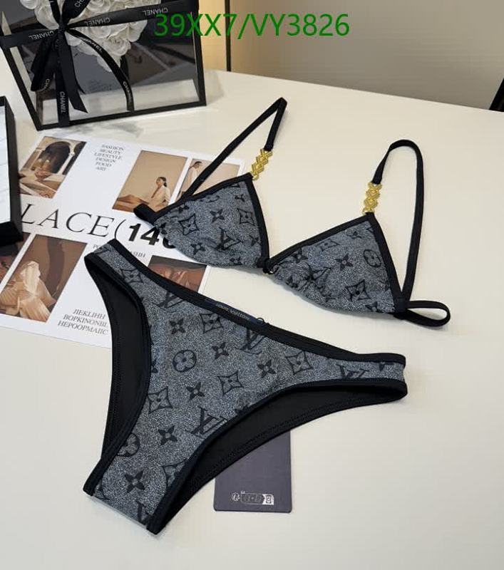 Louis Vuitton-Inspired Monogram Two-Piece Swimsuit for Women - Gray