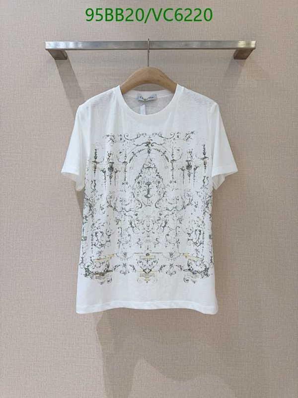Dior Elegant Cotton T-Shirt with Intricate Pattern - White Short Sleeve Top