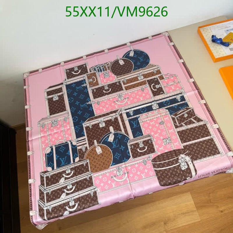 Louis Vuitton Real Silk Scarf 90x90cm Pink Suitcase Print VM9626