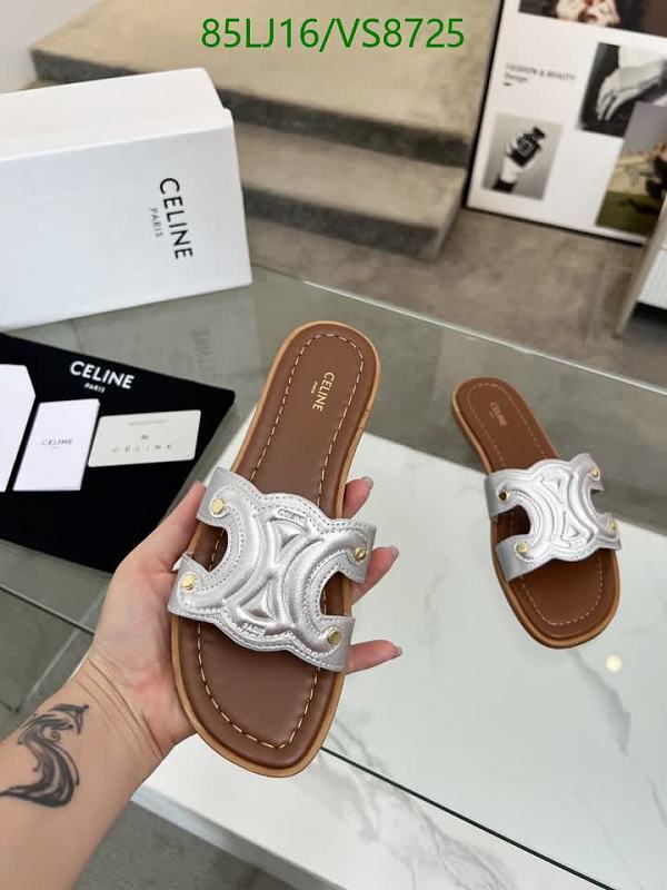 Celine Women's Silver Calf Leather Slip-On Flat Sandals EU 35-42