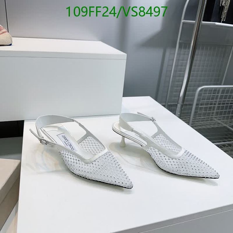 Jimmy Choo Women's White Mesh Slingback Heels with Rhinestones