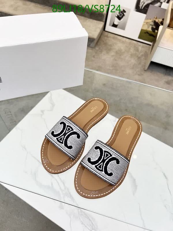 Celine Women's Leather Slide Sandals - Black & White Logo