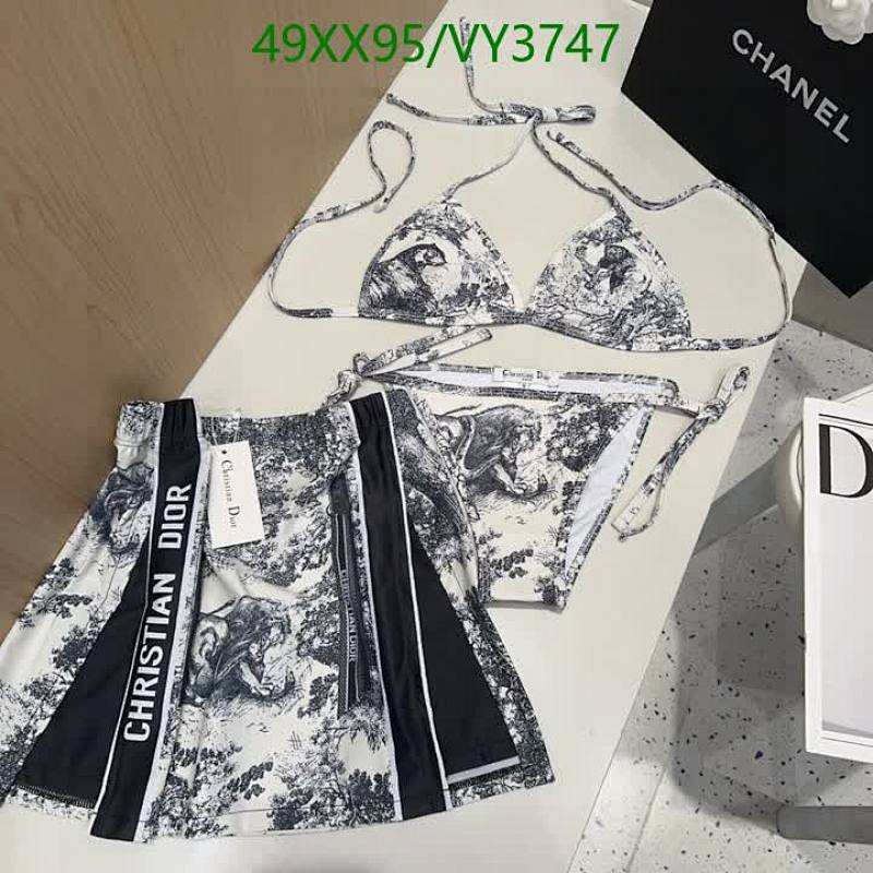 Chic Christian Dior Toile de Jouy Swimsuit Set with Skirt Cover-up