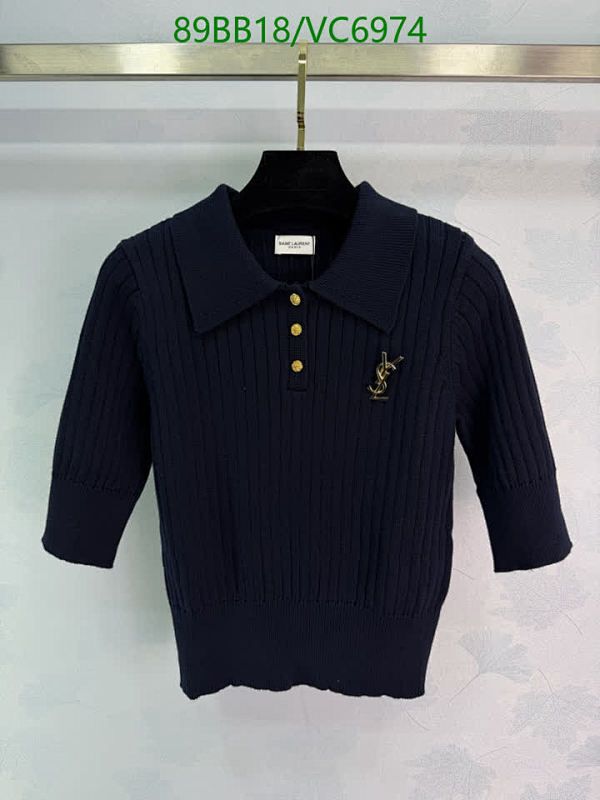 Saint Laurent Women's Knitted Polo Top with YSL Logo Black