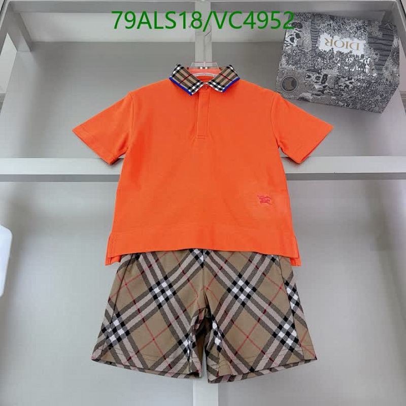 Burberry Kids' Polo Shirt & Shorts Set - Orange & Plaid Fabric Outfit