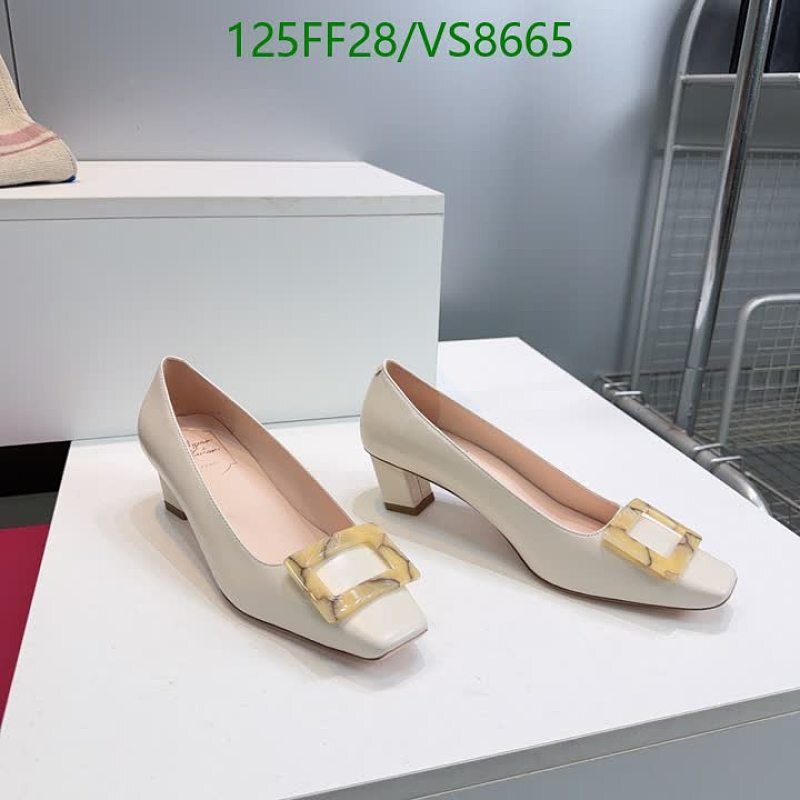 Roger Vivier Women's Beige Leather Square Toe Block Heel Pumps