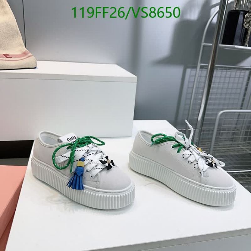 Miu Miu Women's White Calf Leather & Suede Platform Sneakers