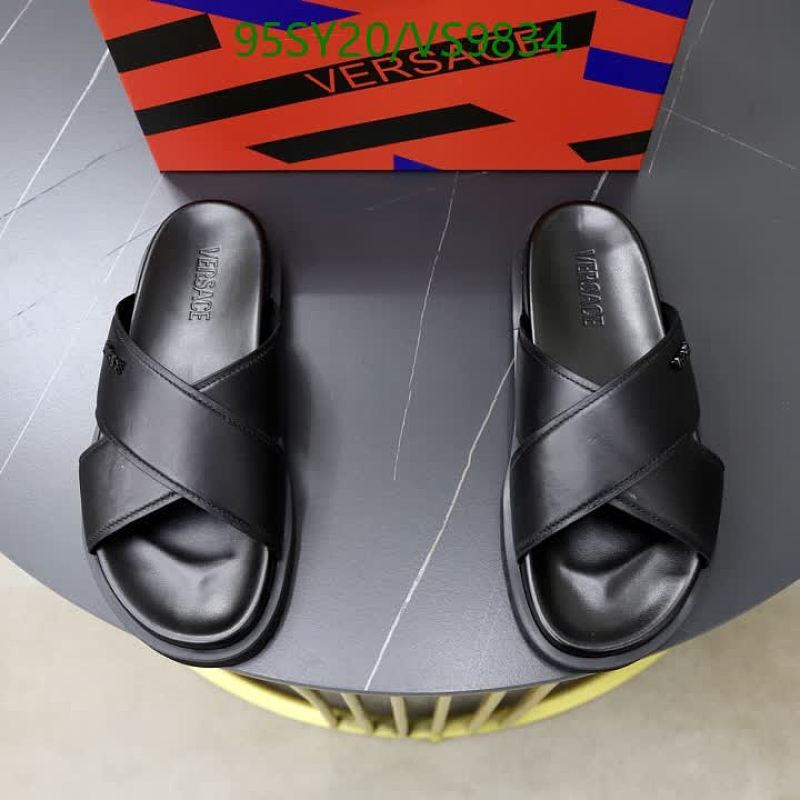 Versace Men's Black Leather Cross-Strap Slides - EU 38-45