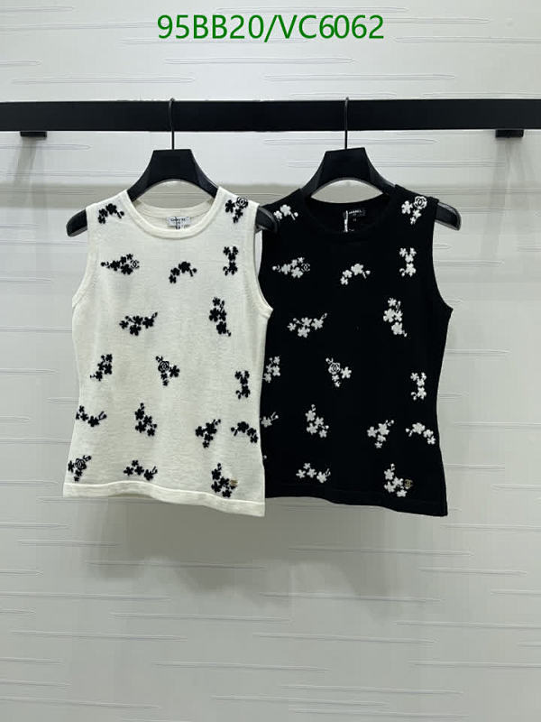 Chanel Knitted Sleeveless Top with Floral Embroidery for Women - Black & White