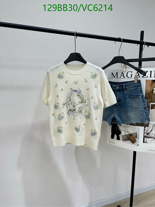 Dior Women's Cashmere Short Sleeve Knit Top - Elegant Floral Design Sweater