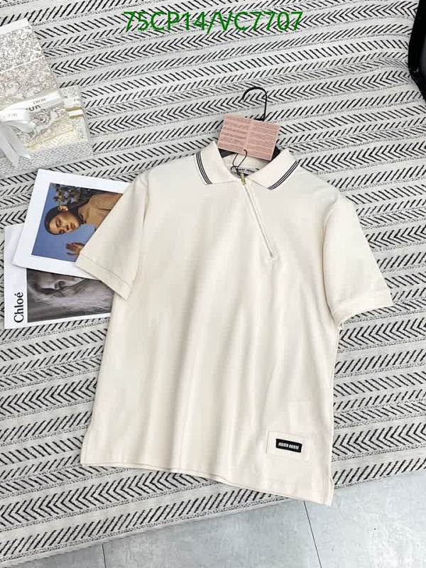 Miu Miu Women's Cotton Short Sleeve Polo Shirt with Zipper Collar