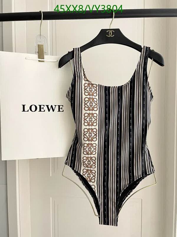 Loewe Luxury One-Piece Swimsuit for Women - Striped & Logo Design