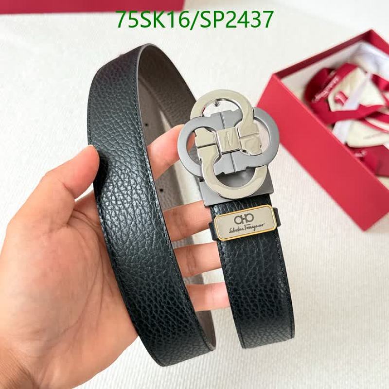 Salvatore Ferragamo Gancini Buckle Men's Leather Belt - Black