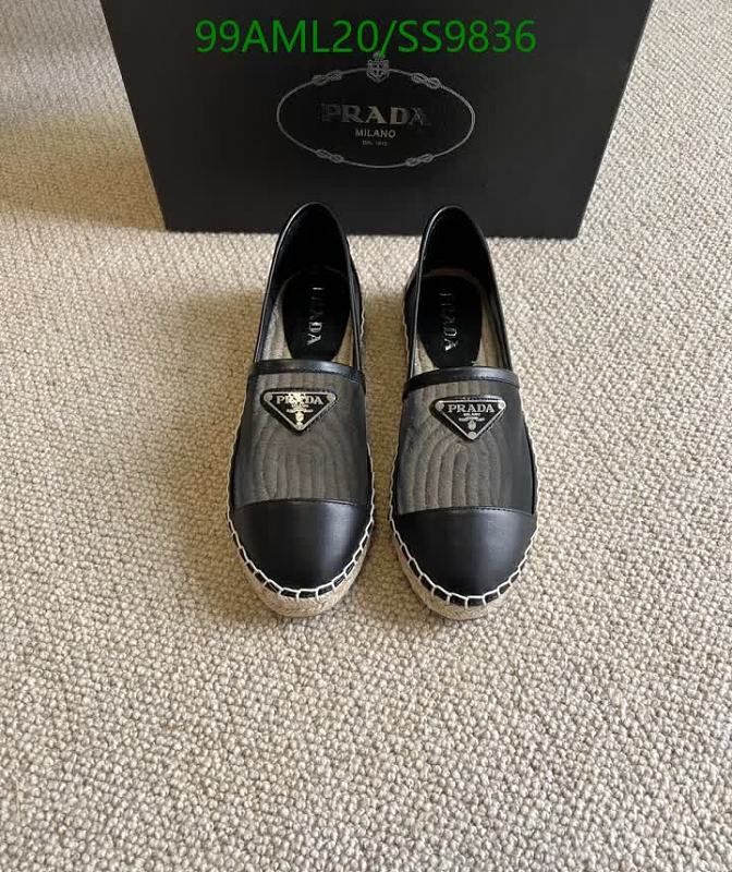Prada Women's Black Mesh & Leather Espadrille Flats