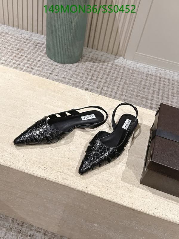 Alaia Women's Black Croc Embossed Leather Slingback Pointed Toe Flats