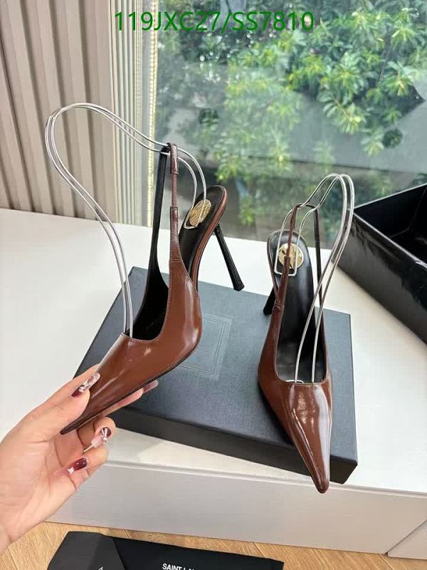 Yves Saint Laurent Women's Brown Patent Leather Slingback Heels 10.5cm