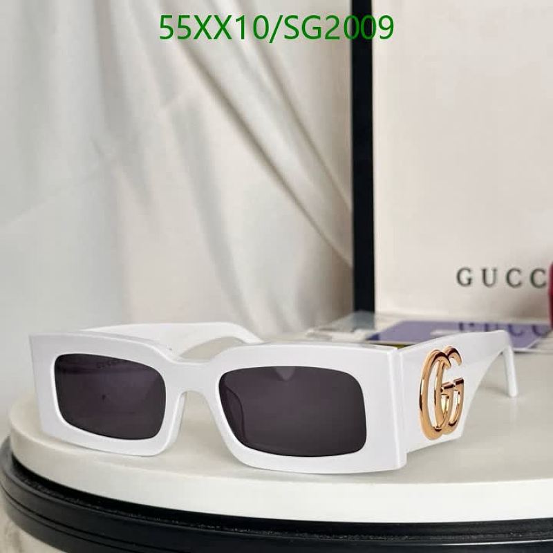 Gucci SG2009 White Rectangular Sunglasses with Gold GG Logo